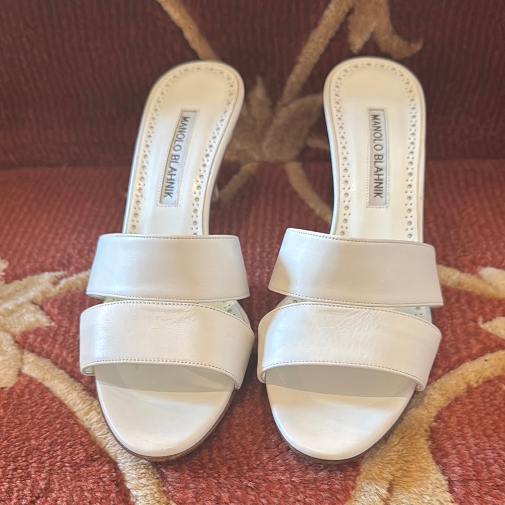 Manolo Blahnik White Mules Elegant Minimalist Design